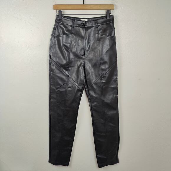 Aritzia Wilfred The Rebel Pant Womens 4 Black Faux Leather‎ Straight Fit Preppy - Picture 1 of 11